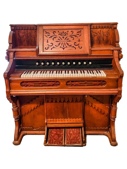 Antique 1880s A B Chase Organ Co Walnut Pump Organ Movie Prop Halloween Decor