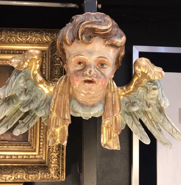 Tête D’ange En Bois Sculpté 19ème Siècle