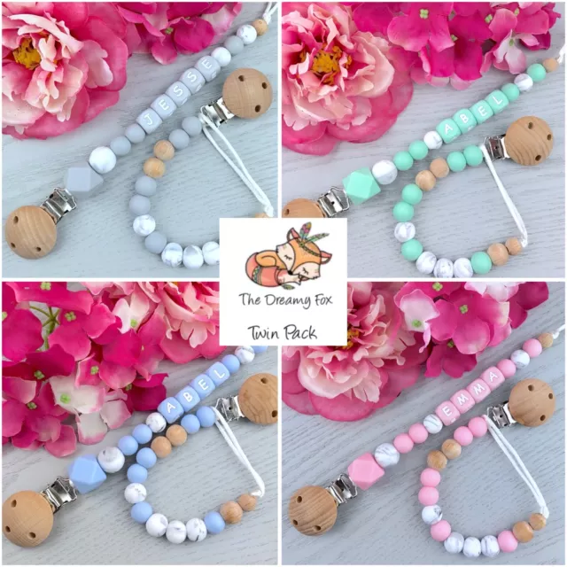 2 Pack Of Dummy Clips - Personalised Pacifier Chain - Dummie - Binky Baby Band