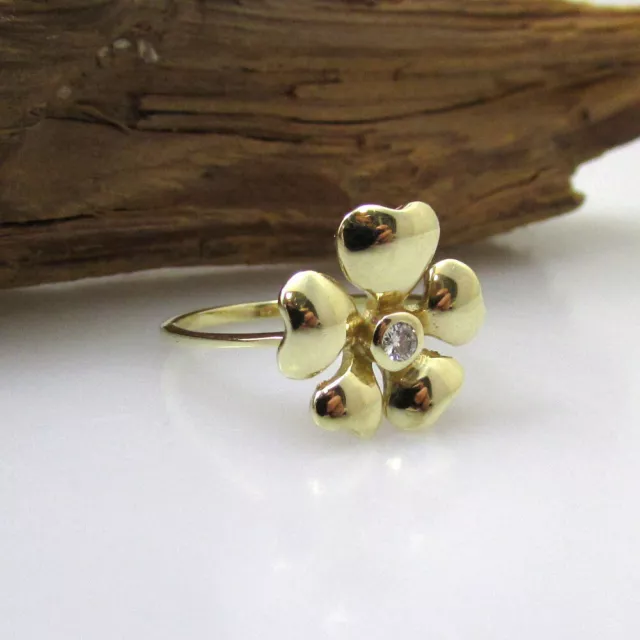 Wert 390,- Gold Ring aus 585 / 14 KT Gelbgold Ring floral Blume Brillant