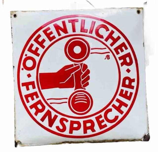 Antikes Emaille Schild „Öffentlicher Fernsprecher“