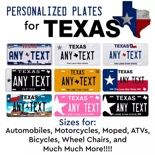 TEXAS Vintage License Plate Tag Personalize for Auto Car Bicycle ATV Bike Moped