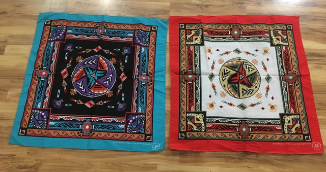 Lot Of 2 Vintage Wamcraft Bandana Handkerchief Scarf USA Southwest Aztec Western