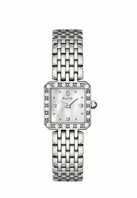 Bulova 96R128 20 Diamonds Silver Tone White Mother of Pearl Dial Womens Watch