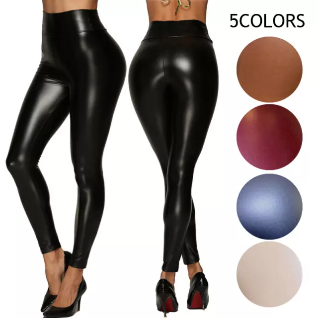 High Waist PU Leather Leggings, Faux Leather Pants for Women Sexy