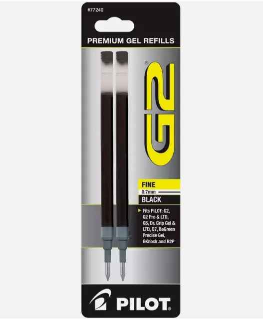 Pilot G2, 2/Pack Gel Ink Refill for Rolling Ball Pens, Fine Point,0.7mm Black