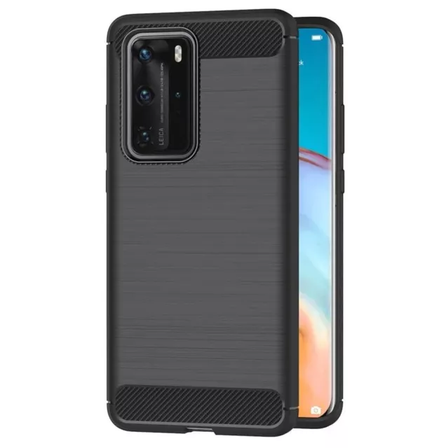 For HUAWEI P40 PRO CARBON FIBRE CASE SHOCKPROOF SLIM HEAVY DUTY BLACK COVER P 40