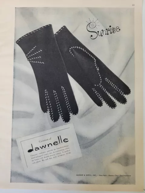 1947 women's Dawnelle black sunrise gloves vintage fashion ad