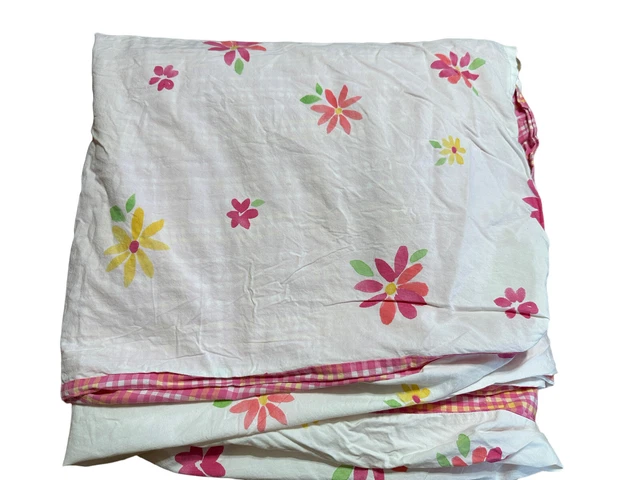 Funda de edredón Pottery Barn Kids Flores Rosa Amarillo Gingham Cama Doble Talla