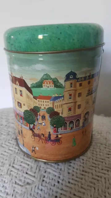 Boîte métallique cylindrique - décor peinture naïve - neuve