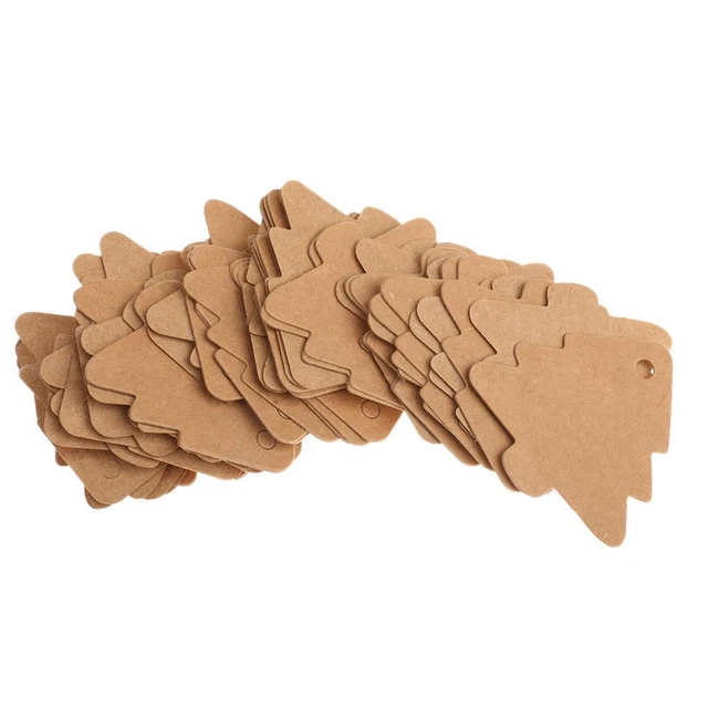 50pcs Christmas Tree Shape Brown Kraft Tags Gift Labels Hang Tags