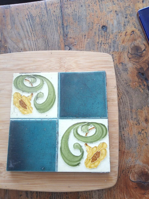 Antique Tile Art Nouveau Primrose Design 155 Mm Square 10 Mm Deep . By W.S... 3