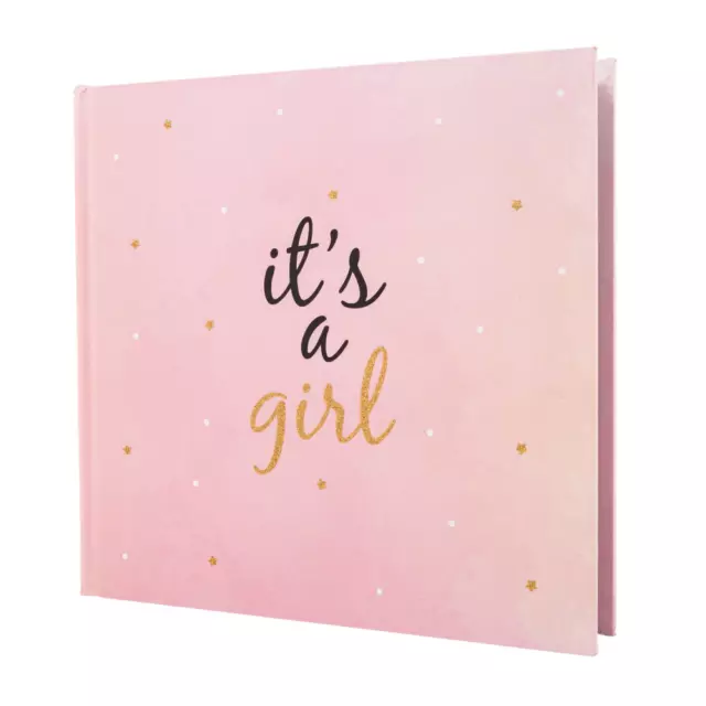 It's a Girl Photo Album with Gold Glitter Stars for Christening or Baby Showe...