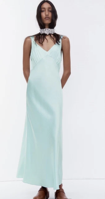 ZARA EMBROIDERED SILK Blend Dress Turquoise Green Sizes S Ref. 1067/445  118.80 - PicClick UK
