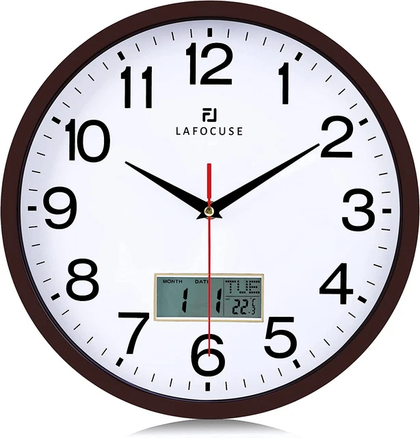 Orologio Da Parete Marrone Scuro LCD Con Datario E Termometro Giorno Silenzioso