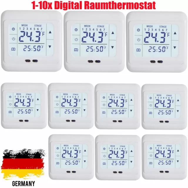 10x Thermostat Raumtemperaturregler LCD Digital Touchscreen Fußbodenheizung Weiß