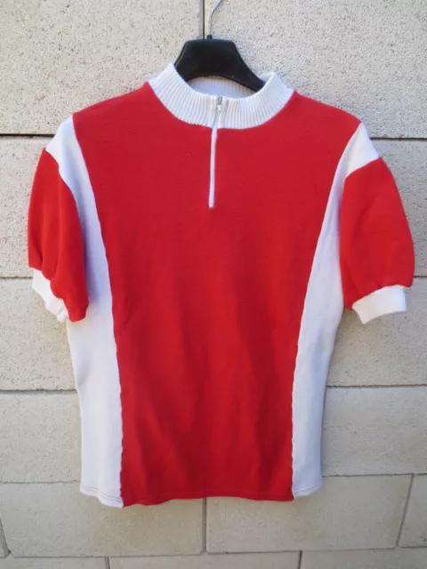 VINTAGE Maillot cycliste rouge blanc made in France cycling jersey ancien 80's L