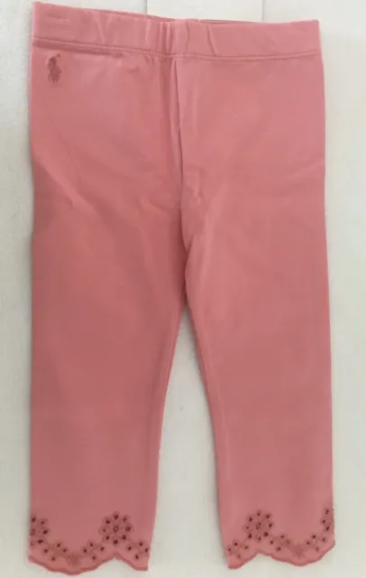 Ralph Lauren Girls Childrenswear Eyelet-Cuff Capri Leggings~Pink~18M NWT