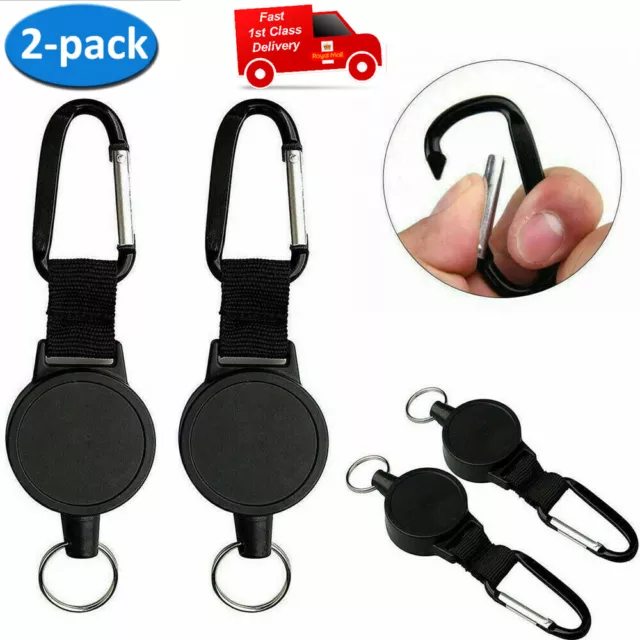 2x Heavy-Duty Retractable Key Chain Pull Key Ring Recoil Badge Holder Wire Rope