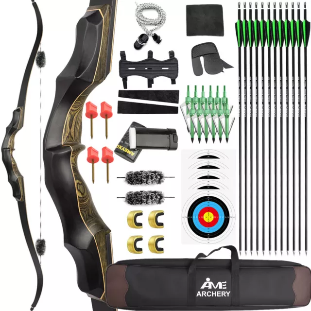 58 Zoll Recurve Bögen Pfeil Set Jagdbogen 20-60lbs Holz Sportbogen Bogenschießen