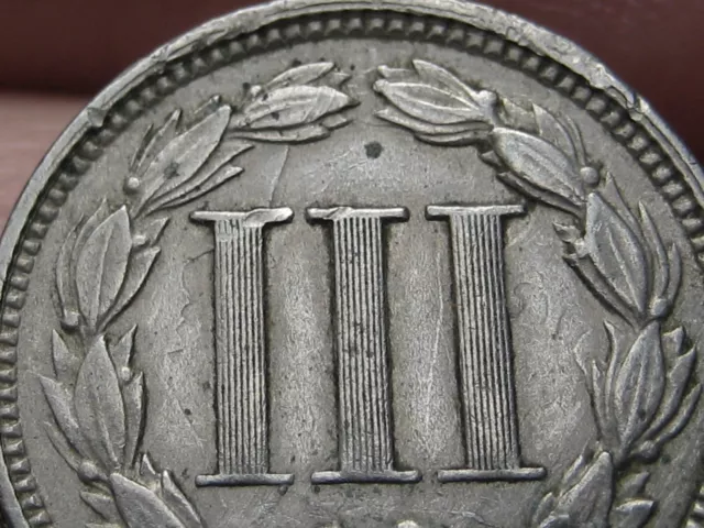 1865 Three 3 Cent Nickel- VF/XF Details