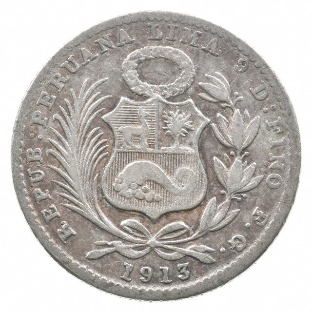 SILVER Roughly the Size of a Dime 1913 Peru 1 Dinero World Silver Coin *098