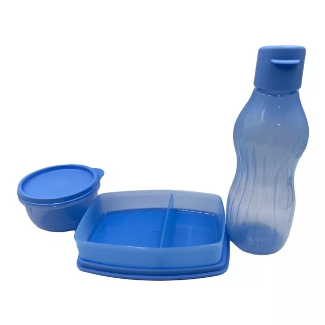 Tupperware Lunch Set Packette, Ideal Bowl, Eco Water Bottle Blue Set of 3