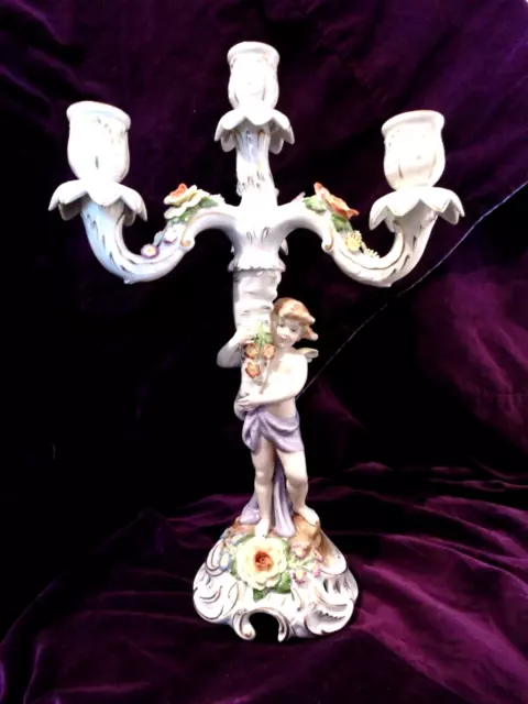 Vtg Von Schierholz German Porcelain Cherub Putti 3 Arm Candelabra Candle Holder