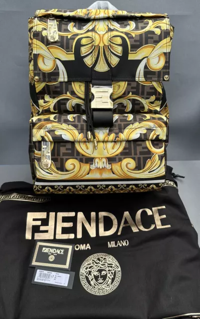 New Fendi X Versace Fendace backpack,NWT! Printed Zucca Gold Baroque,SOLD OUT!!! New Fendi X Versace Fendace backpack,NWT! Printed Zucca Gold Baroque,SOLD OUT!!!