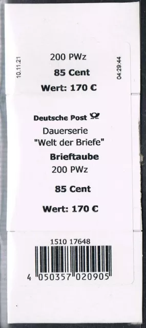 Bund 3645 DS Welt der Briefe 85 Cent + CF Banderole mit Aufkleber, SK