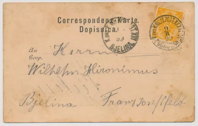 BOSNIEN 1899 2kr KARTE, PODROMANJA nach BJELINA