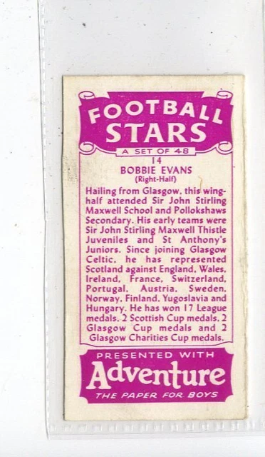 (Jd6443) THOMSON ADVENTURE, FUSSBALLSTARS, BOBBIE EVANS, 1957, #14 2