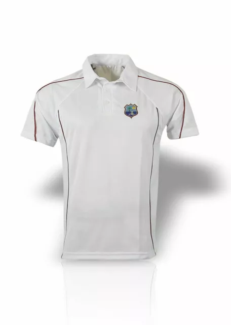 White Cricket Shirt West Indies Logo Small-XXl Mens Short Sleeve