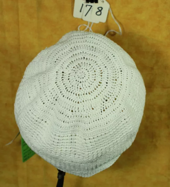 Meo Crocheted Hat 100% Cotton 23" X 6.25" White Lace Cap  Kufi Beret  Skull Cap