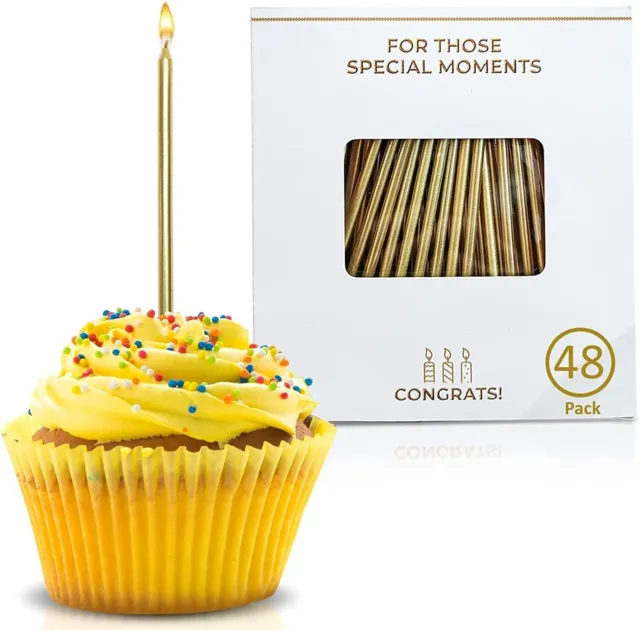 Pastel de velas de cumpleaños dorado Bundaloo - 5,5"" de largo, 0,20"" de espesor - conjunto de 48