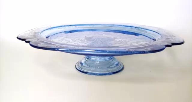 Federal Depression Glass Blue 2" FOOTED Cake Stand Madrid 10.25"