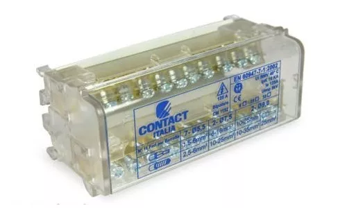 Morsettiera Bipolare 7 Fori 100A Contact CM1052 - Per Impianti Elettrici E Collegamenti