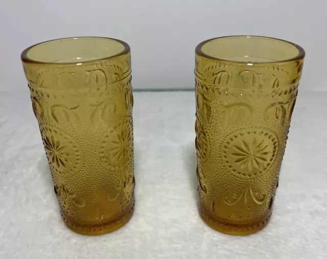 2 Vintage Brockway American Concord Juicer Glasses Amber Colored 4" Juice Glass