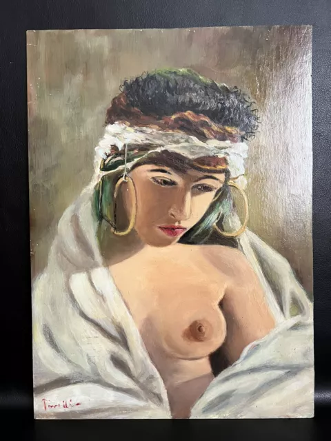 Portrait Ölgemälde Ölbild weiblicher halb Akt Erotik Nude Frau  20 Jhd.