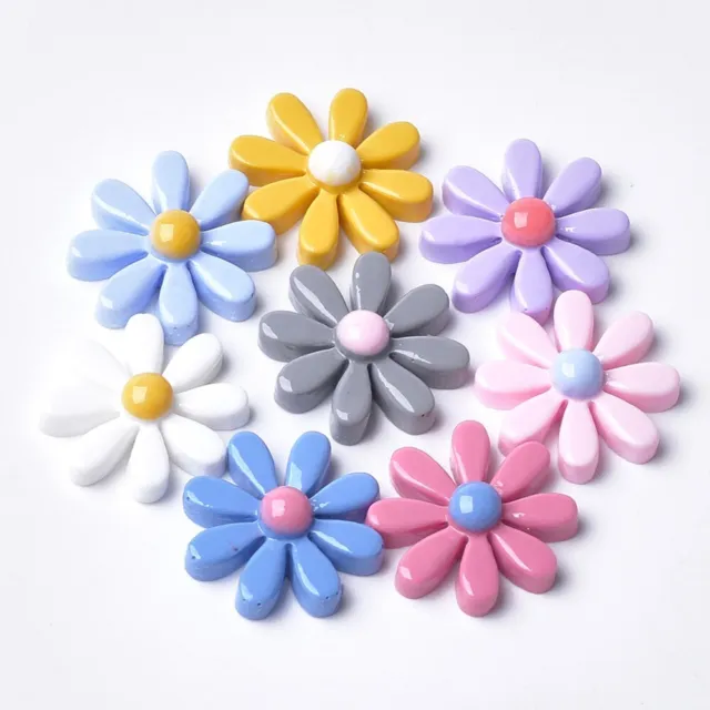 15pcs Craft Flowers Embellishments Daisy Flowers 22mm Large Mixed Flatback Resin