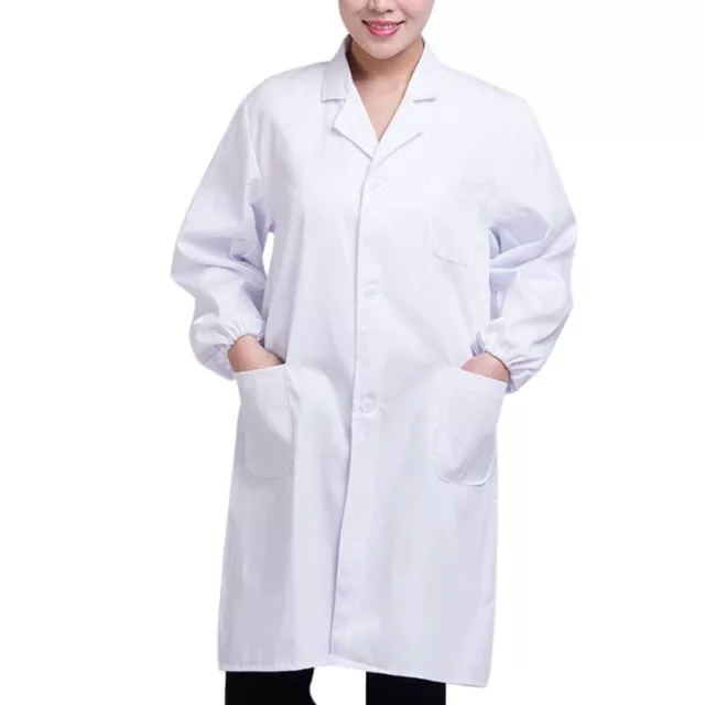 Unisex White Hospital Uniform Lab Coat Medical Doctor Long Coat Solid S-3XL