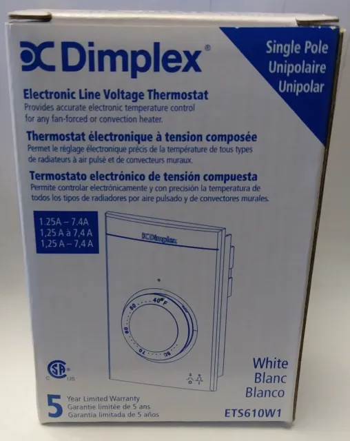 Dimplex ETS610W1 Electronic Line Voltage Single Pole Thermostat (White Color)