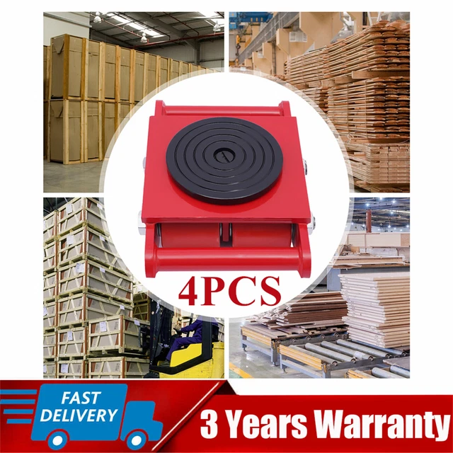 4x 6 Ton Machinery Mover Set Machine Dolly Skate 4 Rollers w/ 360° Rotate Cap}