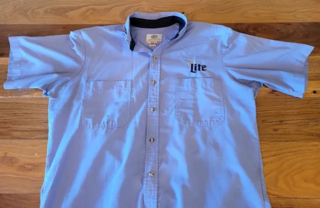 Miller Lite Beer Men's Size L Riverside Blue Delivery Driver Work Shirt