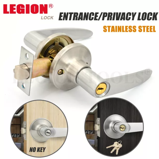 Entrance/Privacy Door Lock Set Brushed Nickel Lever Handle Stainless Steel