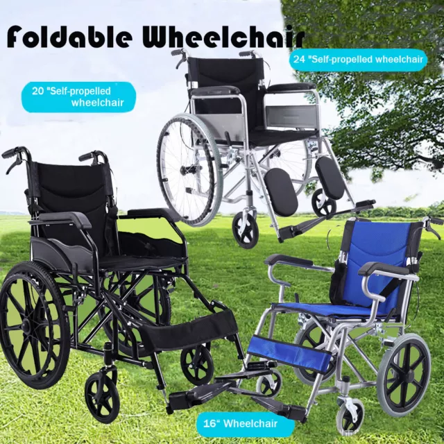 16/20" Foldable Wheelchair Elderly and Disabled Lightweight Soft Mobility Aid