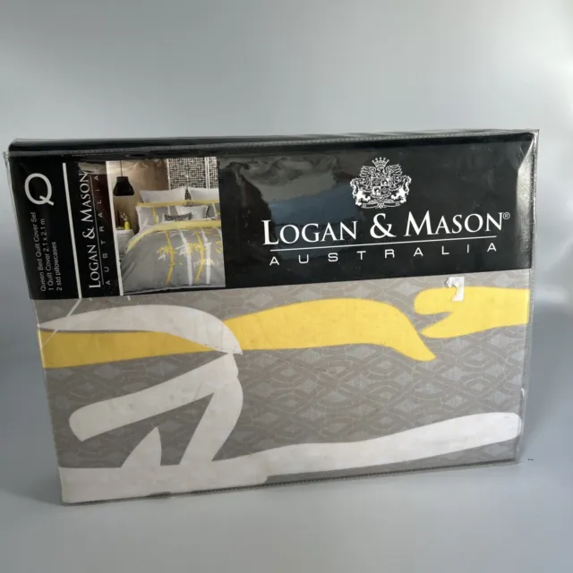 LOGAN & MASON AUSTRALIA QUEEN QUILT COVER SET - BAMBOO SILVER - Brand New