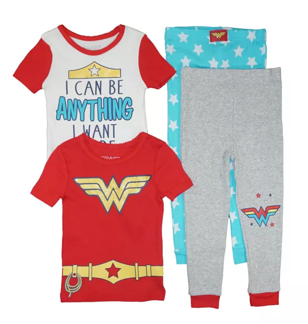 Wonder Woman Toddler Girls 4pc Snug Fit Pajama Pant Set Size 2T 3T 4T