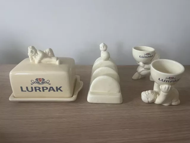 Vintage Lurpak Ceramic Butter Dish,Toast Rack & 2x Egg Cups Complete set