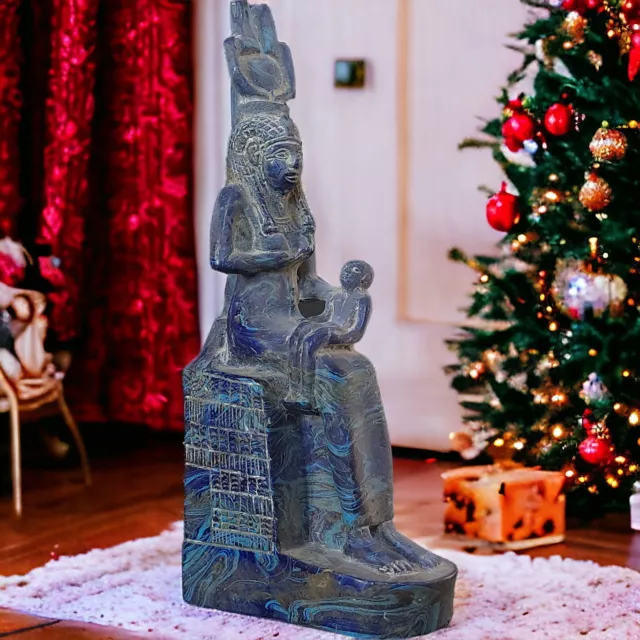 Unique Ancient Egyptian Goddess Isis Statue with Horus Mythology Figurine | 23cm